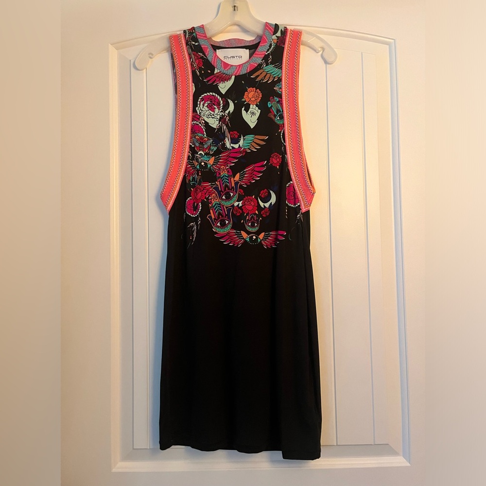Custo Barcelona Black Sleeveless Dress with Colorful Print